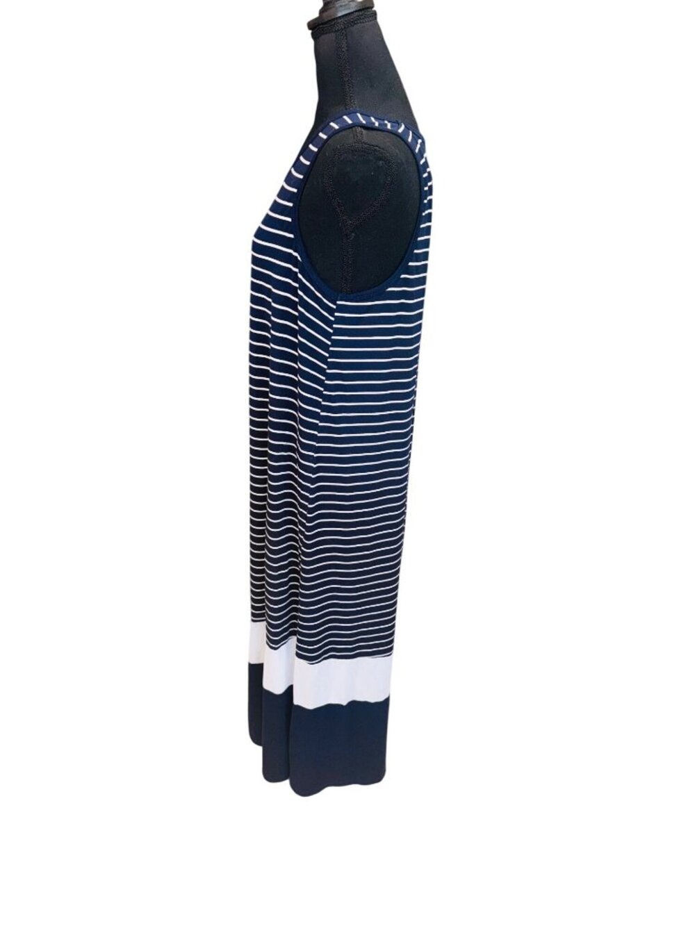 Donna Karan Soft Model Maxi Nightgown Striped Navy White Sleeveless Women L - Picture 4 of 7